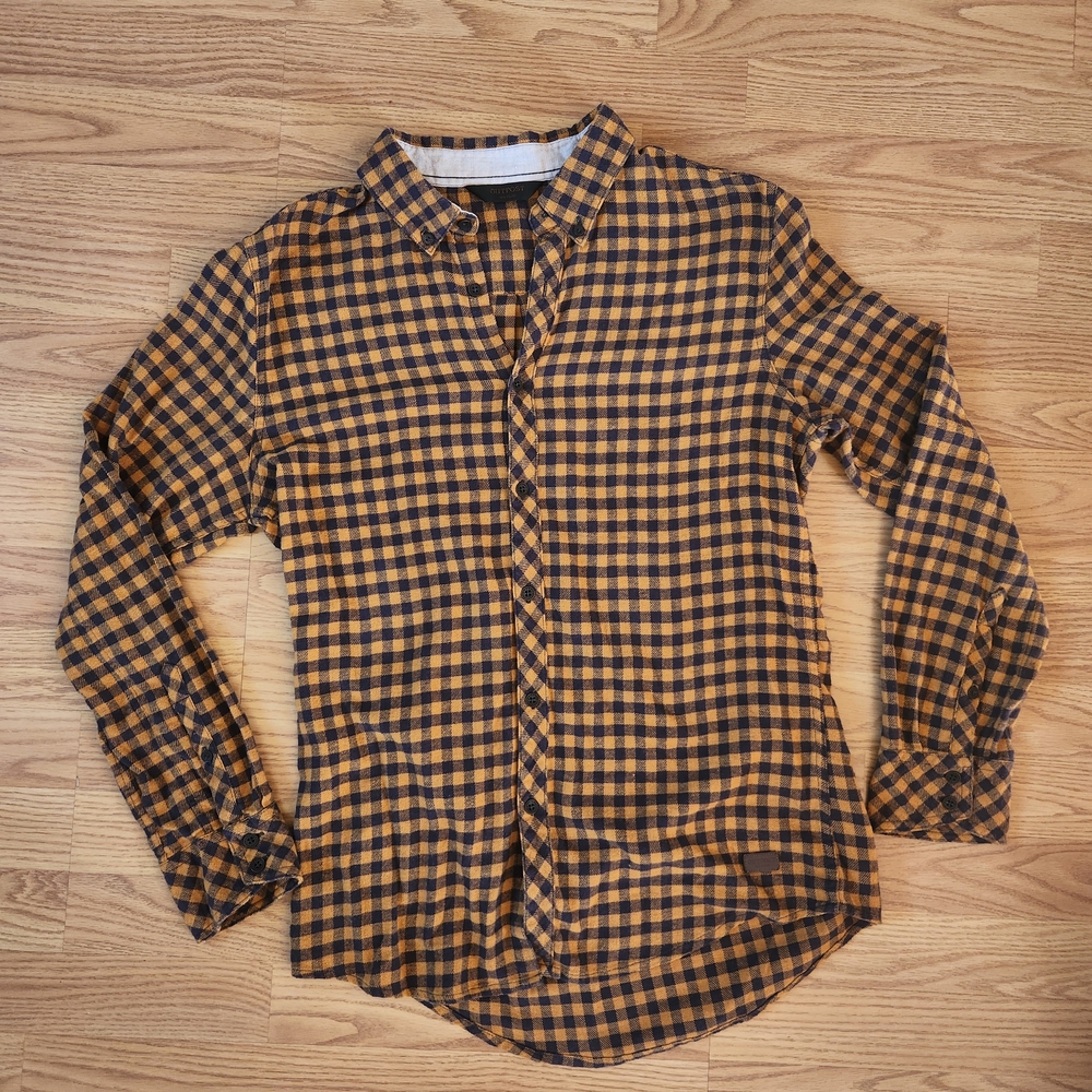 Men's Yellow and Black Checkered Flannel